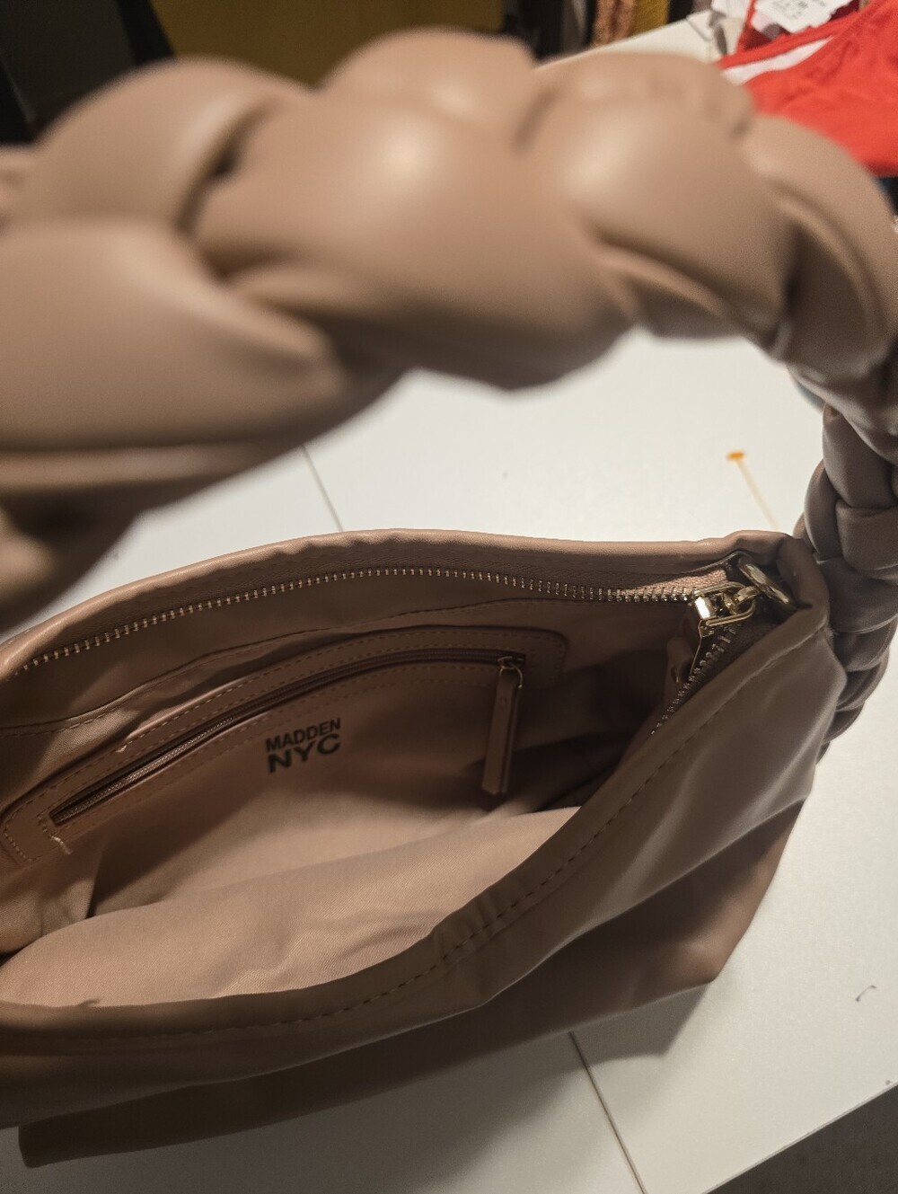 NEW! Madden NYC Taupe Braided-Handle Hobo Bag - Picture 3 of 5